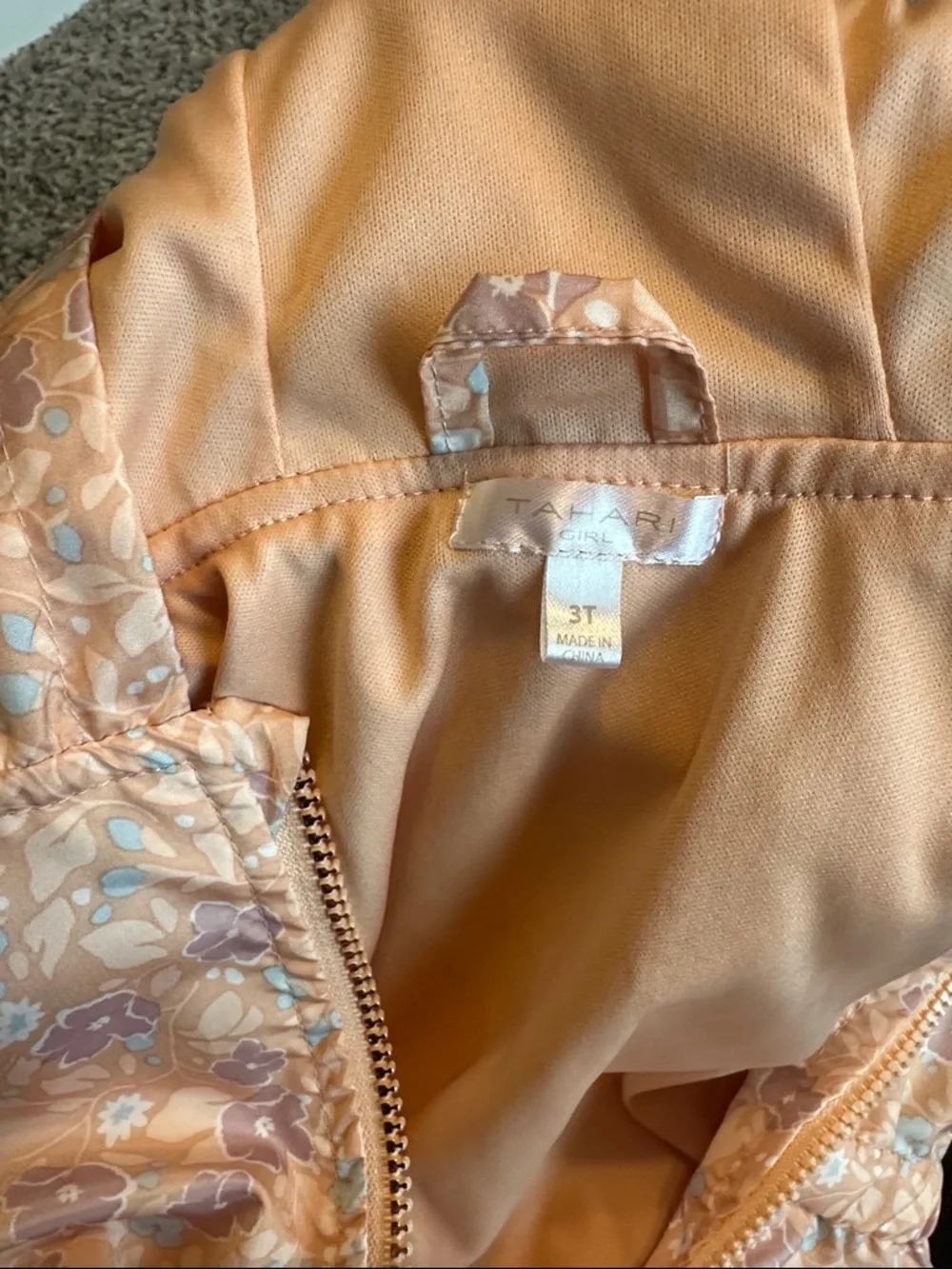 Tahari Peach Floral Hooded girls Raincoat